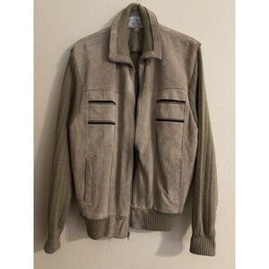 Wind Jammer Large Men's Cowhide Jacket Sweater Leather Beige Knit Zip GORP Lagen